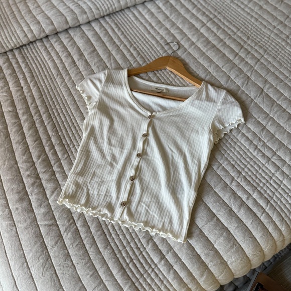 NWOT Madewell Ribbed Button Down V Neck Tee Cream Size XXS - Picture 4 of 7